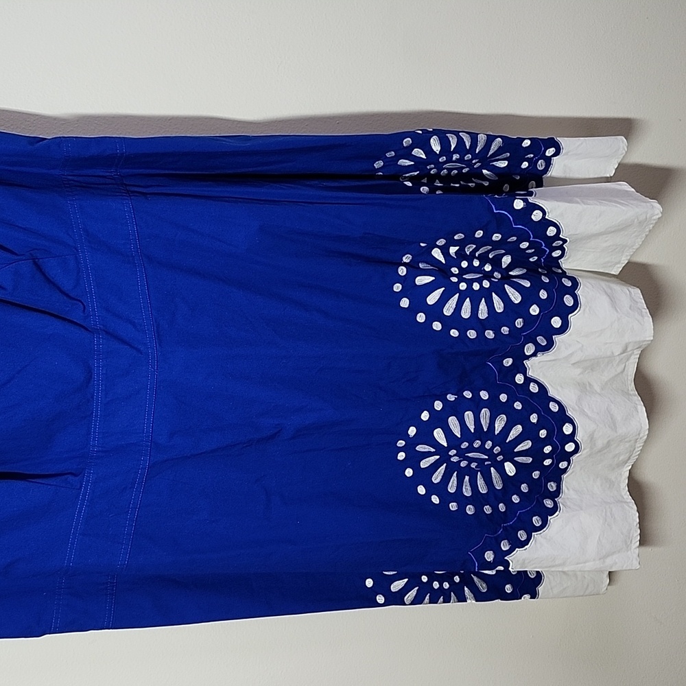 Eshakti Cotton Blue and White Sleeveless Dress Wedding Guest 2X 3X - Picture 3 of 9